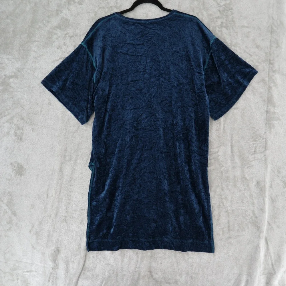 We The Free Luxe Crushed Velvet Tunic Top Women S Blue V-Neck Boho High-Low Swim